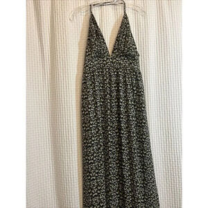 Callie Mac Green Cheetah Print Floor Length Dress L/XL Boho Casual Y6